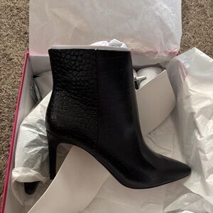 Vince Camuto Black Croc-Embossed Heeled Boots